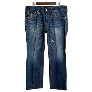 True Religion Ricky OT jeans men's 34 blue thick stitch distressed grunge rock‎
